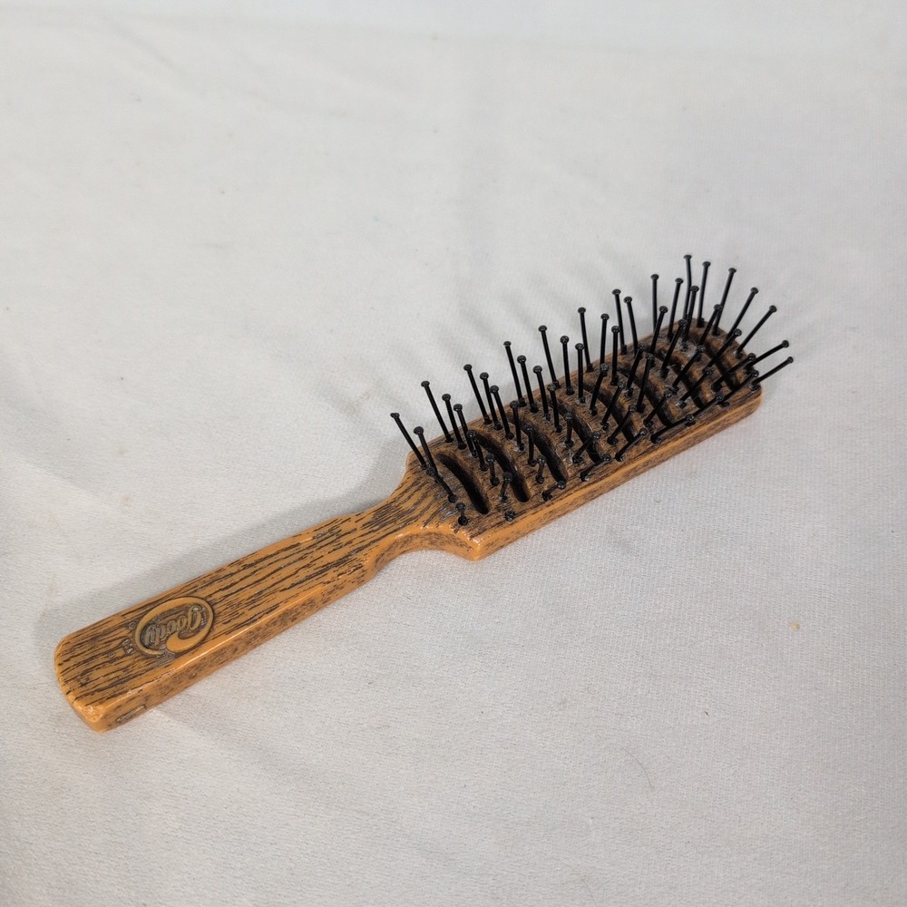 Vintage Goody Hair Brush Faux Wood 7.5" Nylon Bristle USA Travel Purse